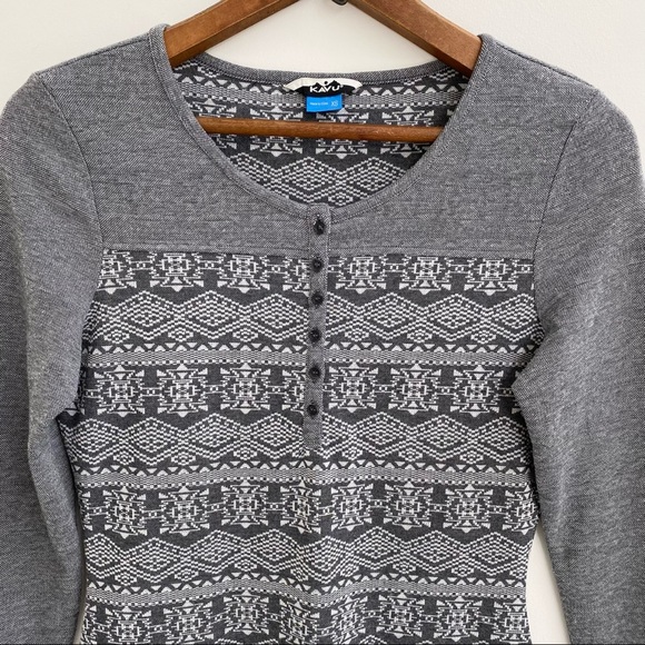 Kavu Blake gray long sleeve scoop neck dress Aztec southwestern print size XS - Picture 3 of 9